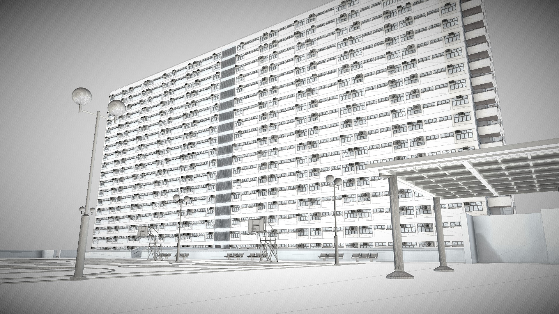 3D model Choi Hung01 - This is a 3D model of the Choi Hung01. The 3D model is about a large building with a lot of windows.