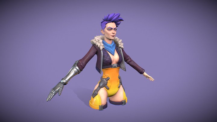 Cyberpunk violet girl 3D Model