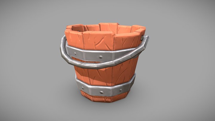 Stylized lowpoly wooden bucket 3D Model