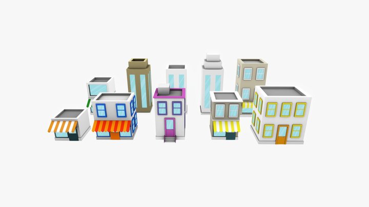 Cartoon Buildings 3D Model