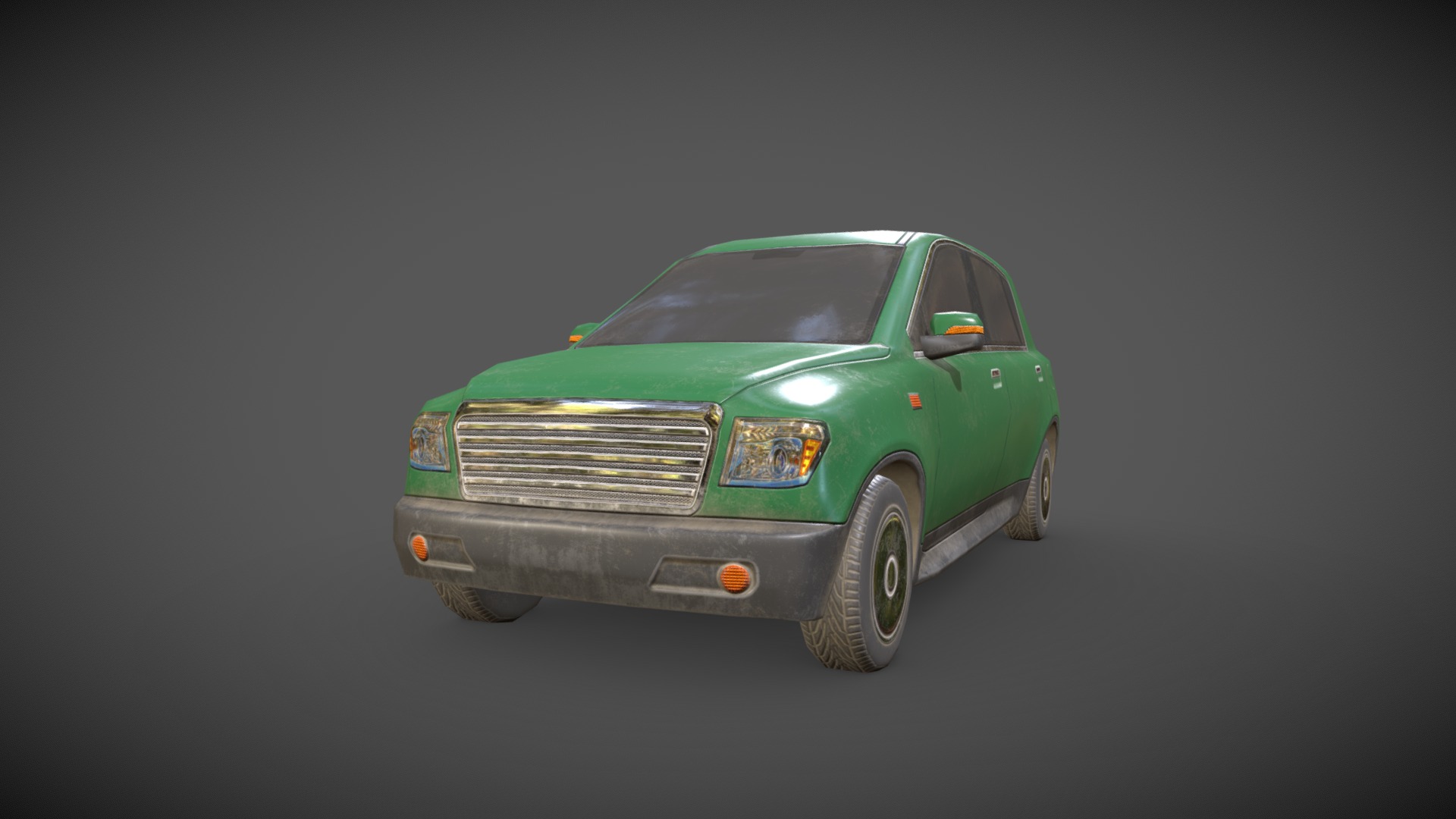 3D model Hatchback01 Dirty Green - This is a 3D model of the Hatchback01 Dirty Green. The 3D model is about a green car with a black background.