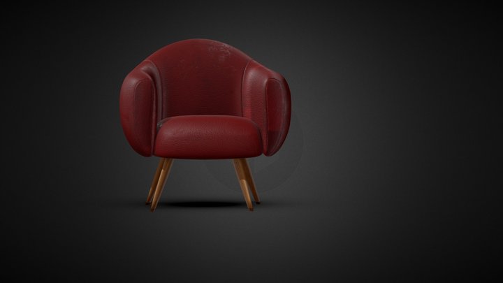Sofa de cuero rojo desgastado 3D Model