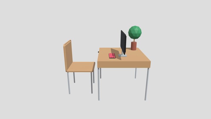 Table with monitor and pant 3D Model