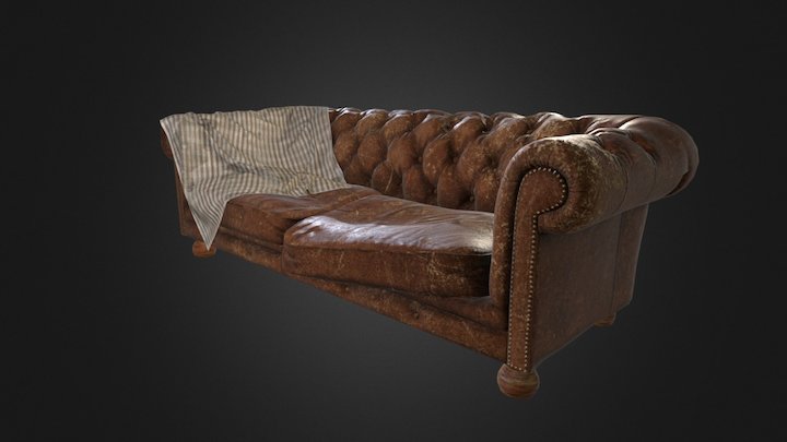 Old Chesterfield Sofa 3D Model