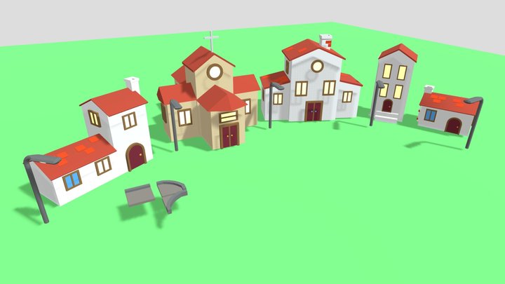 Low Poly Houses Pack 3D Model