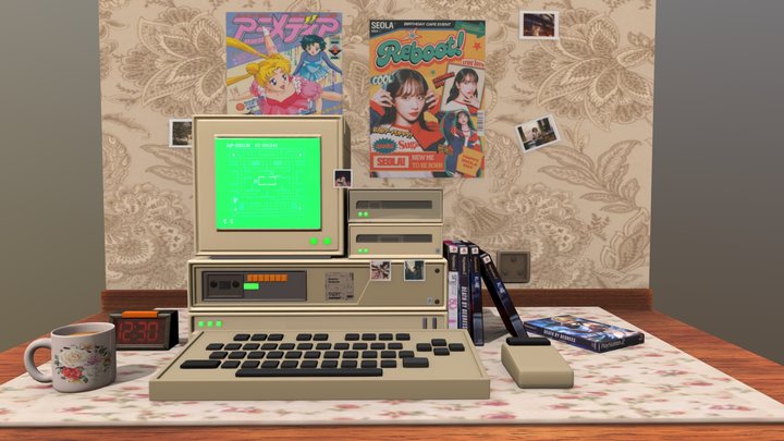 Vintage Computer Desk Setup 3D Model