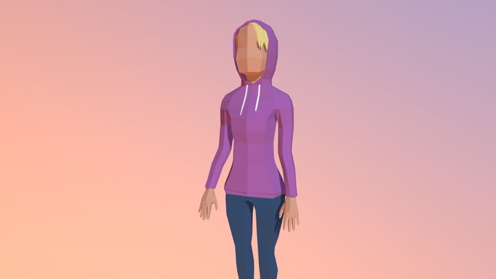 Stylized low poly woman wearing a hoodie 3D Model