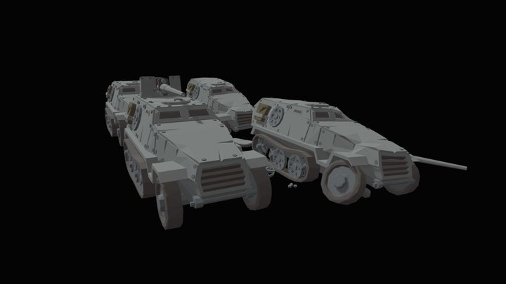 Cartoon Dieselpunk armored cars Polygonal Style 3D Model