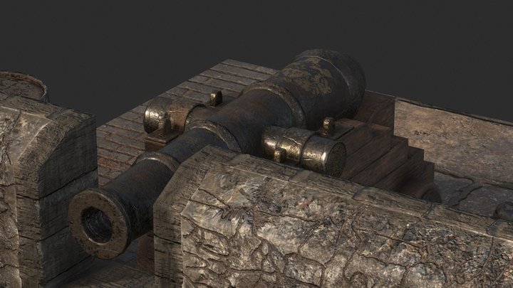Cannon and Environment Textured 3D Model