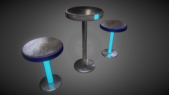 Bright Bar Table and Stool Set 3D Model