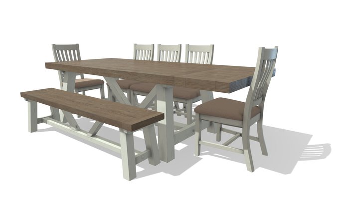 Farmhouse Dining Table Large Set 3D Model