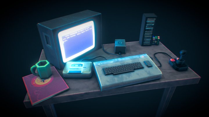 Commodore 64 and Desk 3D Model