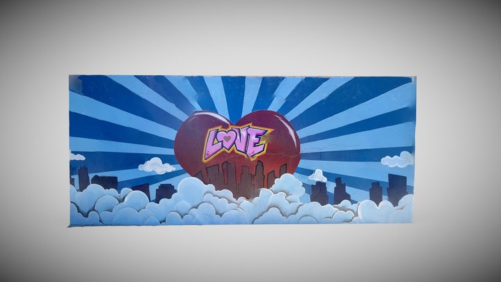 LOVE City in the Clouds Mural Art 3D Model