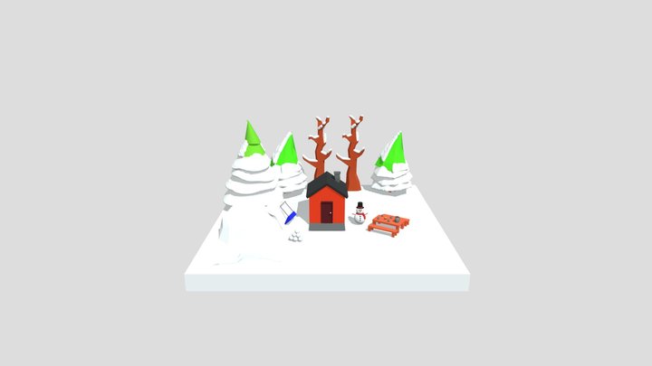 Low poly winter cottage 3D Model