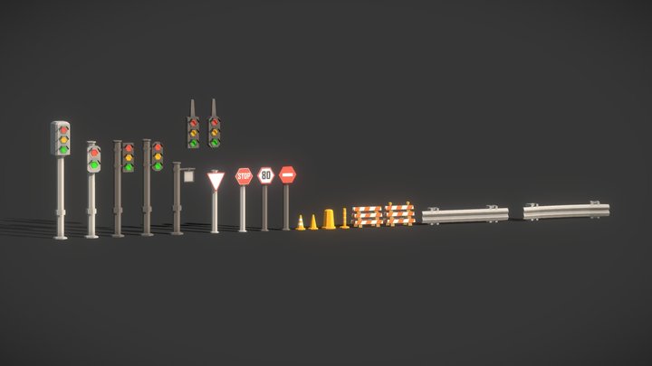 Low Poly Road & Traffic Pack 3D Model
