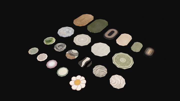 Low-Poly PSX Style Round Rugs Pack 3D Model
