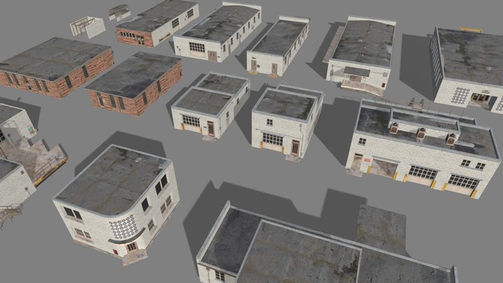Mid-Century Industrial Buildings 3D Model