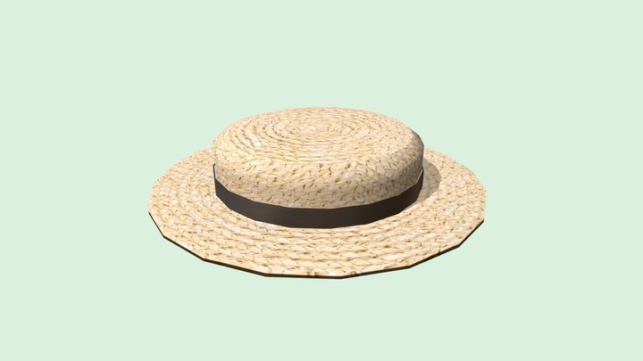 straw boater hat w/ black silk ribbon 3D Model