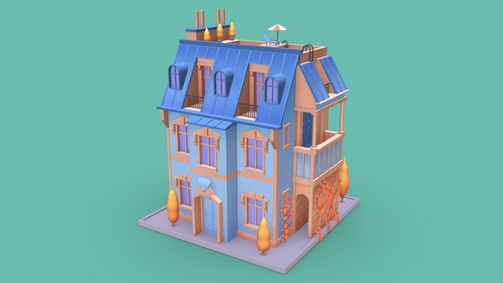 青い建物 3D Model