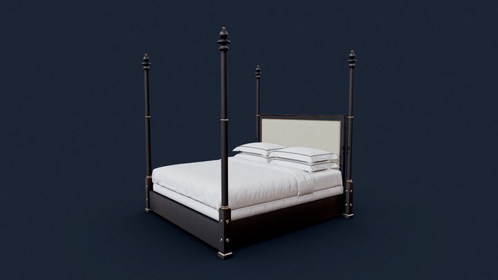 Bed with wooden base 3D Model