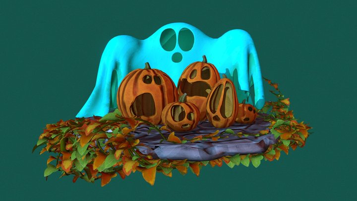 Stylized Halloween Scene 3D Model