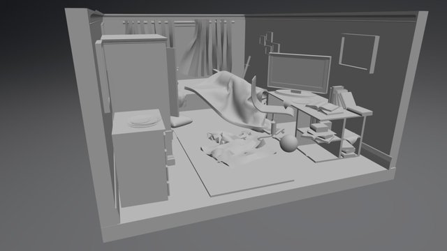Untextured Bedroom 3D Model