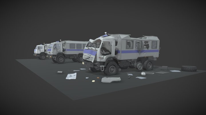 Autozak russian prison car destroyed 3D Model