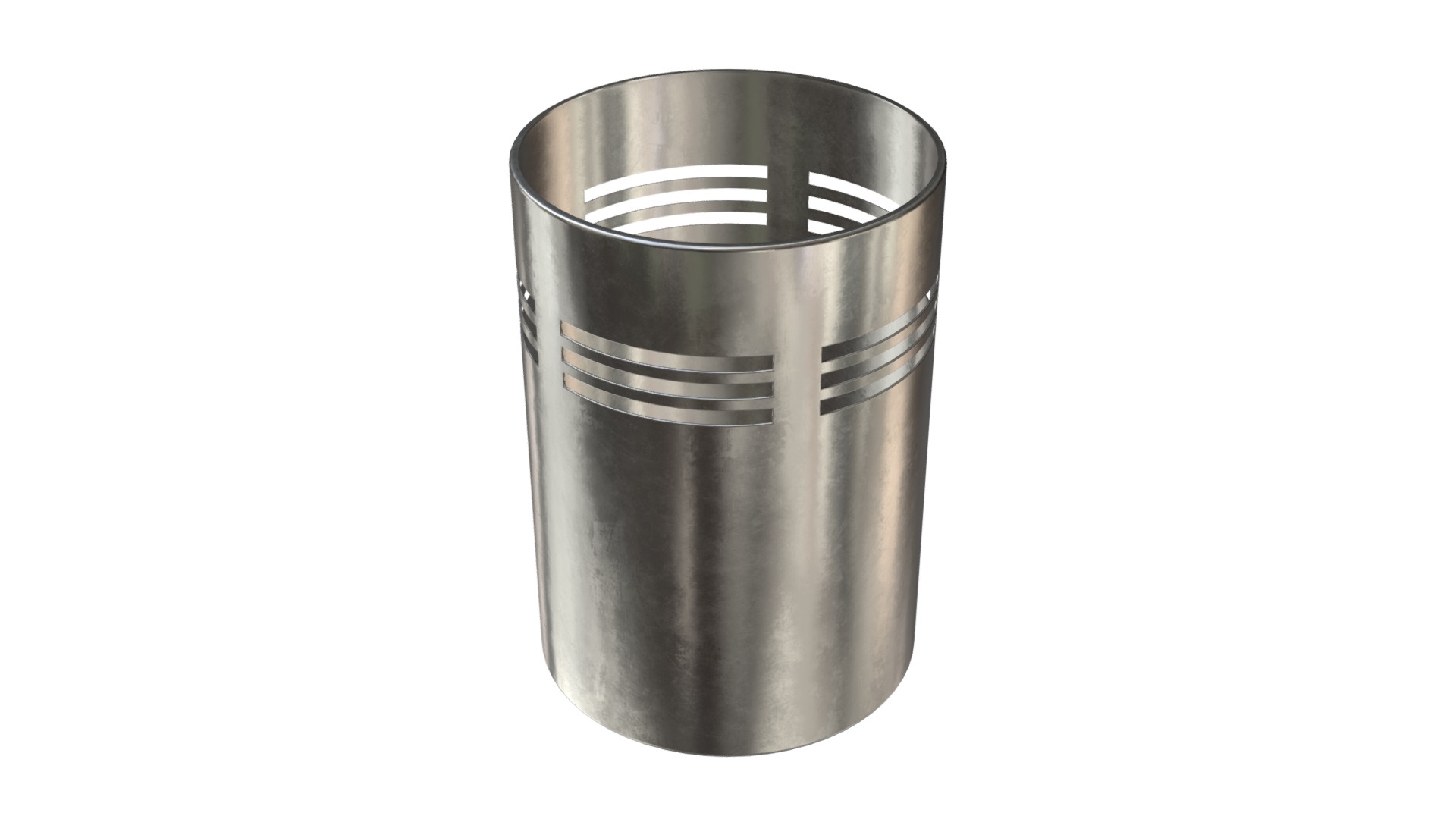 3D model Recycle bin - This is a 3D model of the Recycle bin. The 3D model is about a silver can with a black lid.