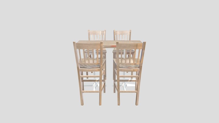 Wooden_ Bar_and_ Stools 3D Model