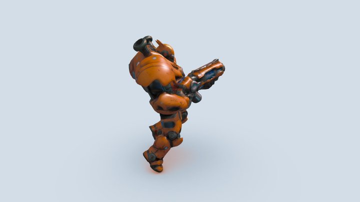 Orange Robot with weapon Sci fi. Low quality 3D Model