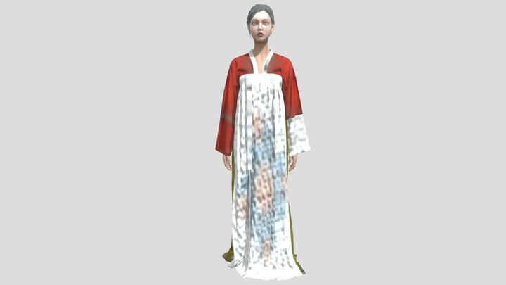 Chest-length printed hanfu of Tang Dynasty 3D Model