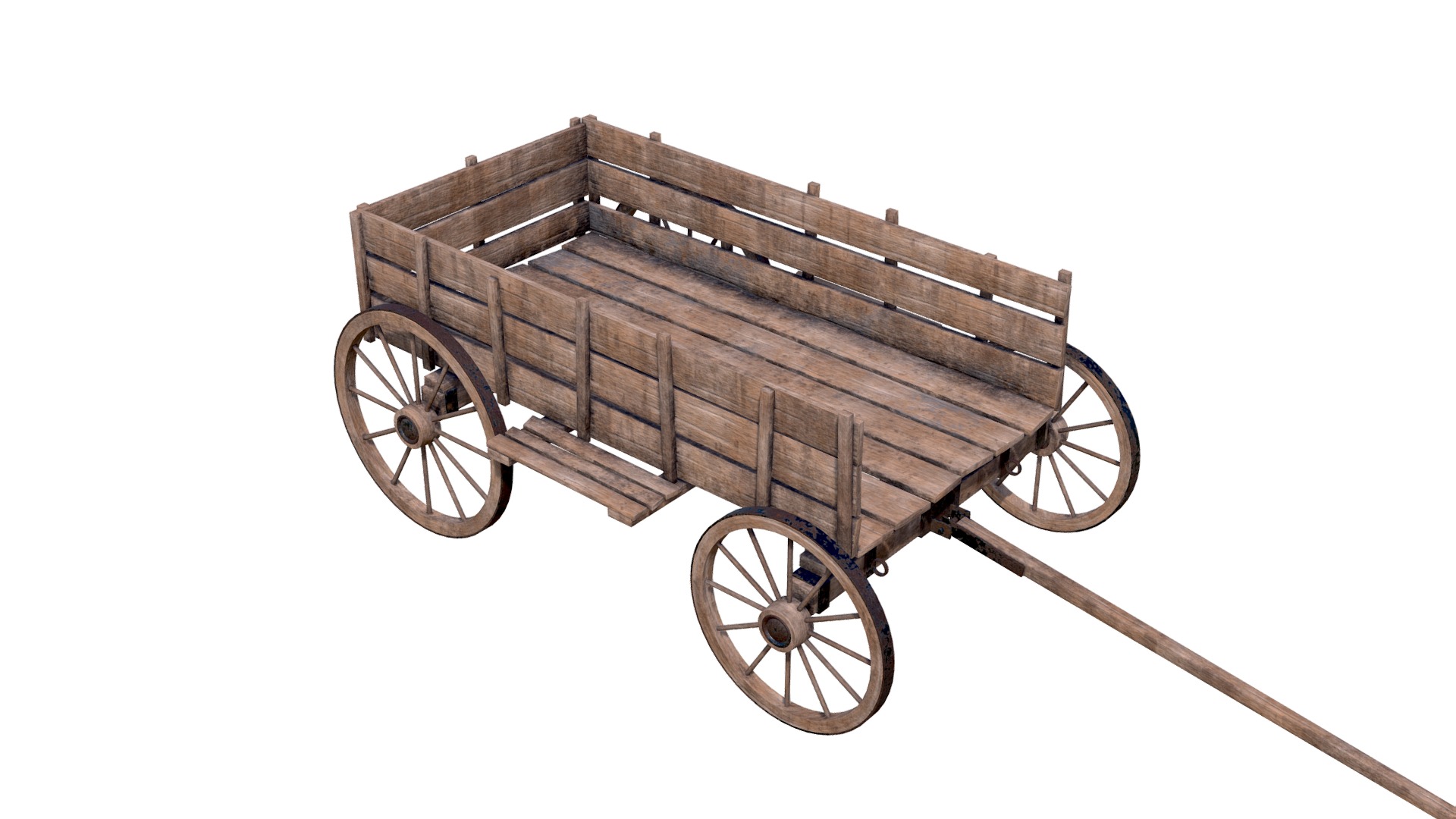 3D model Wooden cart 2 - This is a 3D model of the Wooden cart 2. The 3D model is about a wooden cart with wheels.