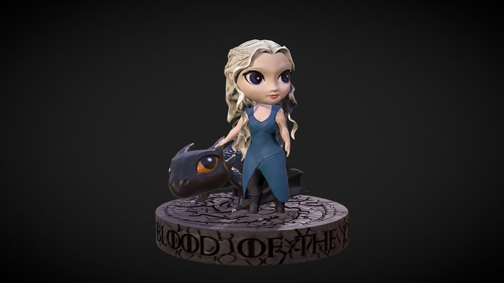 Daenerys and Drogon Chibi 3D Model
