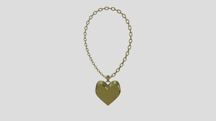 Gold Heart Pendant And Necklace 3D Model
