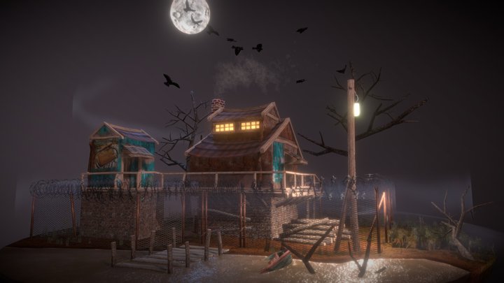 Cottage at night, diorama 3D Model