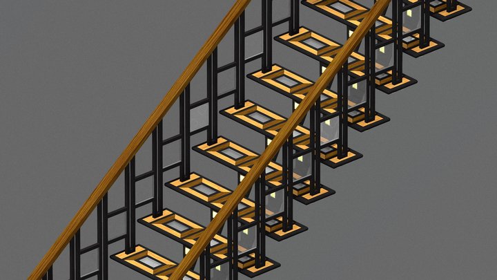 art deco straight stairs 3D Model