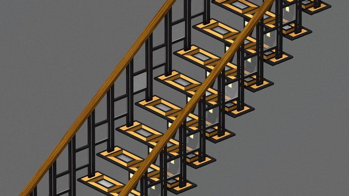 art deco straight stairs 3D Model