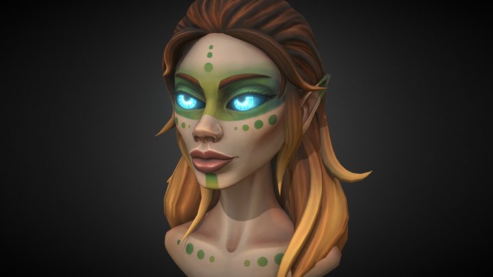 Stylized elf female bust 3D Model