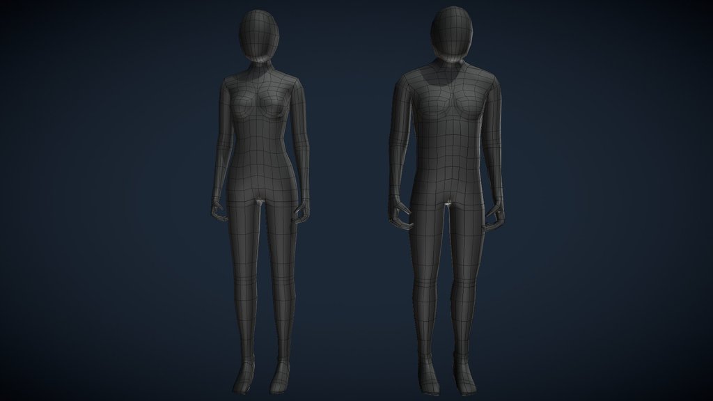 Rigged low poly male & female figures. (Blender)