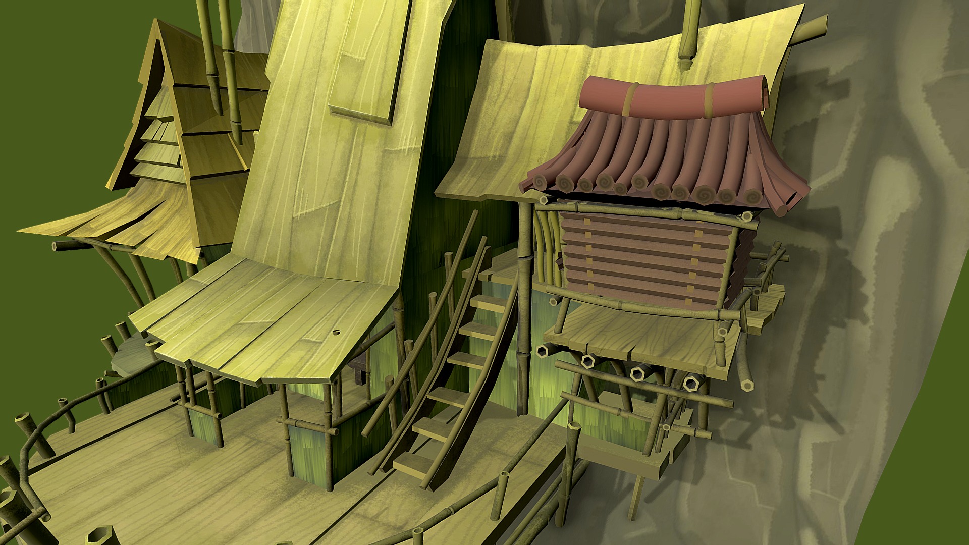 3D model Bamboo shack - This is a 3D model of the Bamboo shack. The 3D model is about a model of a house.