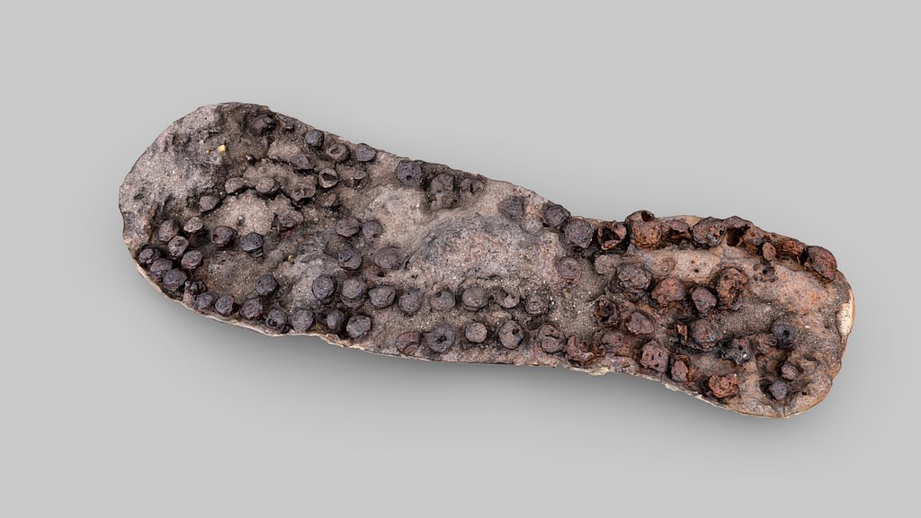 Impression of a shoe sole with original nails