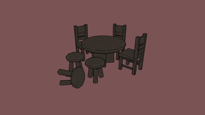 Hand-Drawn Table/ Chairs 3D Model