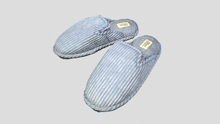 Fuzzy Blue Slippers - Felt, Soft, Patterned, Fur 3D Model