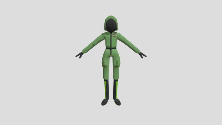 person in green hazmat suit with hood 3D Model