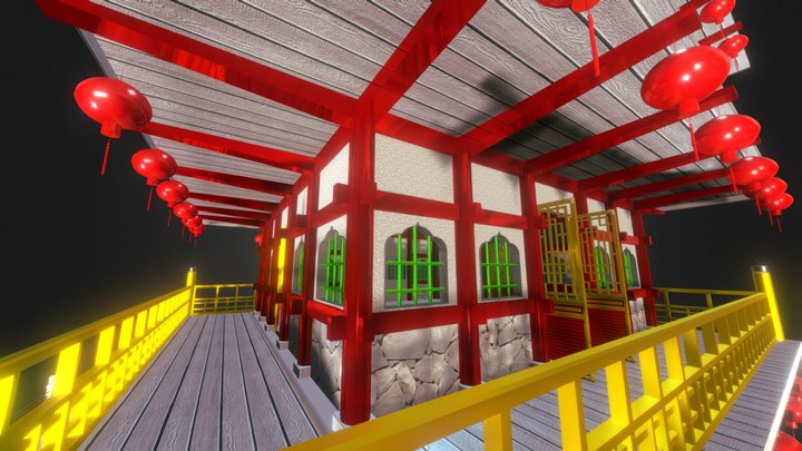 Red Temple Building 3D Model