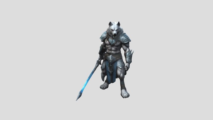 A warrior wolf with a fantasy sword in his hand 3D Model