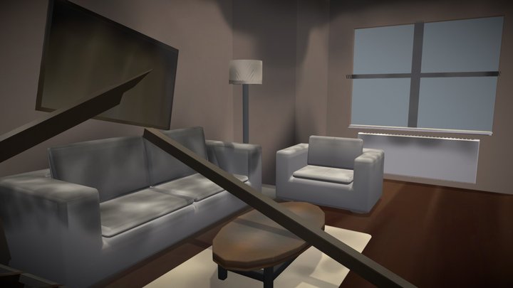 Destroyed Living Room 3D Model