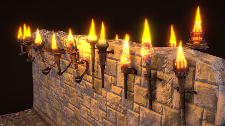 25-pack burning wall torches (1) 3D Model