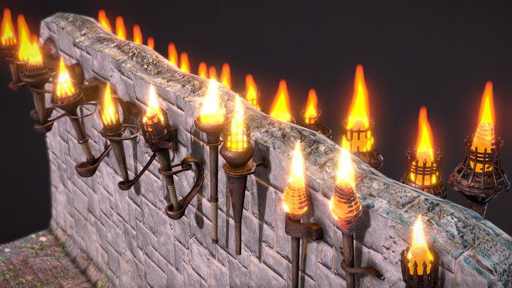 25-Pack Burning Wall Torches (1) 3D Model