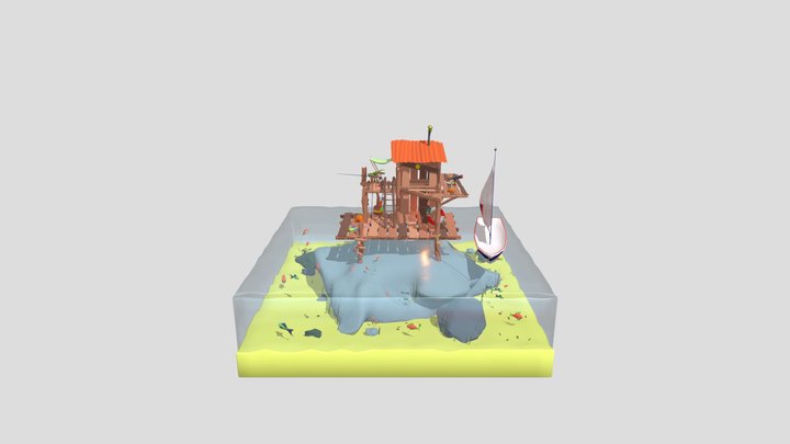 Fishing Shack Scene 3D Model